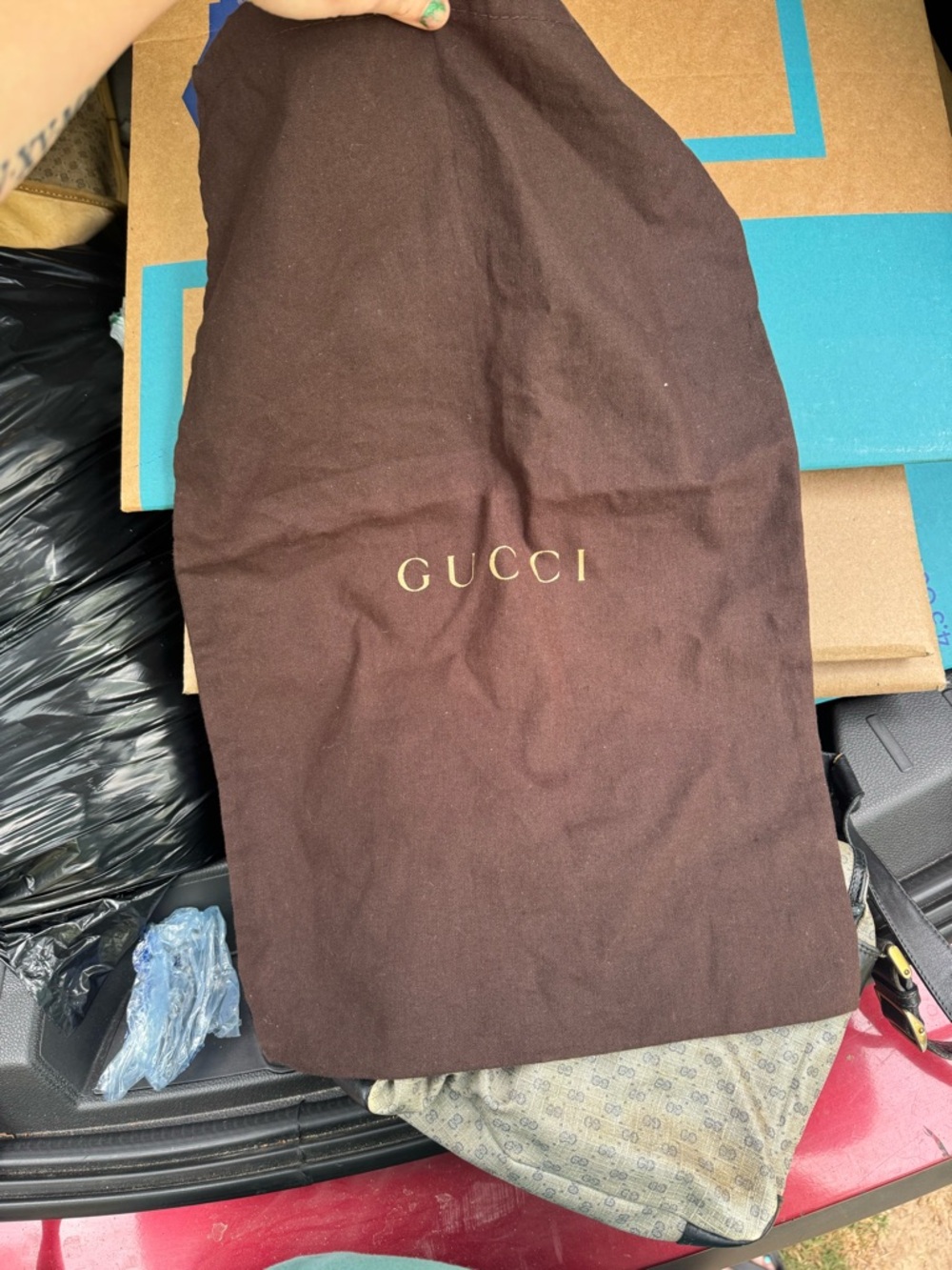 VTG Gucci Micro GG Logo Canvas & Navy Leather Crossbody Shoulder Bag - Picture 12 of 12